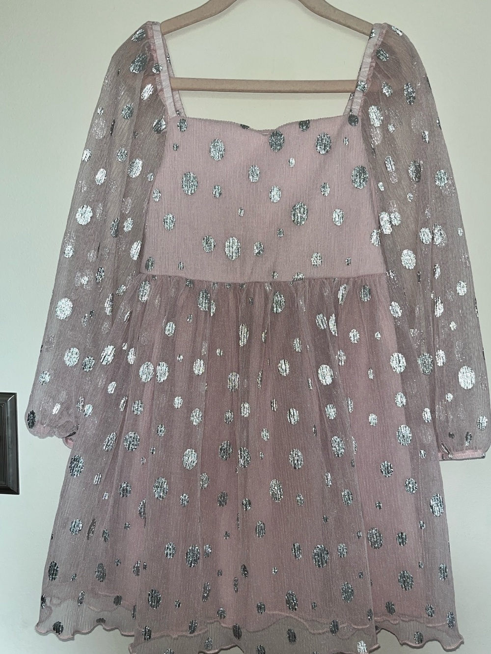 Bonnie Jean Pink Dress with Silver Metallic Dots